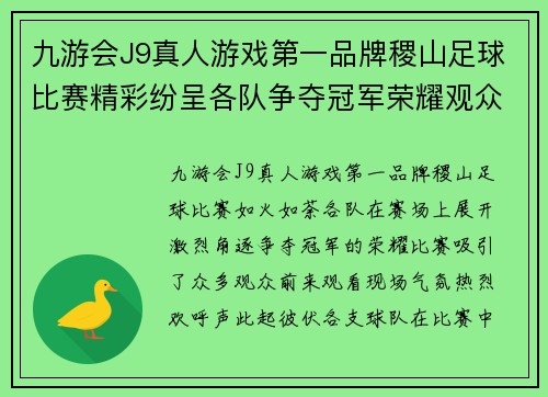 九游会J9真人游戏第一品牌稷山足球比赛精彩纷呈各队争夺冠军荣耀观众热情高涨