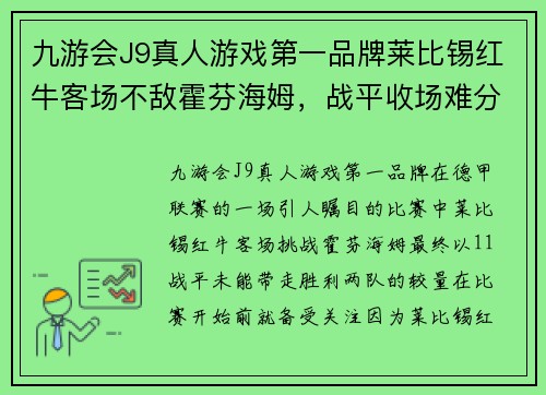 九游会J9真人游戏第一品牌莱比锡红牛客场不敌霍芬海姆，战平收场难分高下